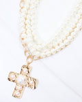 Caroline Hill Pearl Cross Layered Necklace Gold
